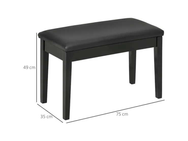 HOMCOM Klavierbank mit Stauraum Lederkissen Schwarz 75 x 35 x 49 cm