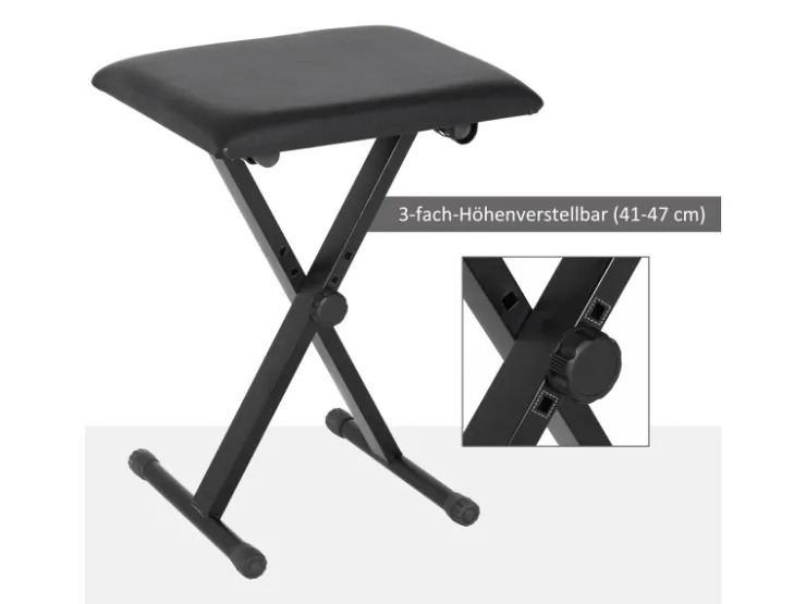 HOMCOM Klavierhocker Höhenverstellbar Zusammenklappbar Schwarz 39 x 29 x 37-47cm