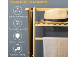 HOMCOM Kleiderständer mit Kleiderhaken Bambus Naturholz 114L x 40B x 139H cm* Garderoben
