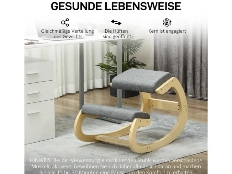HOMCOM Kniestuhl für Homeoffice Buchenholz Grau 54,5L x 85B x 54H cm