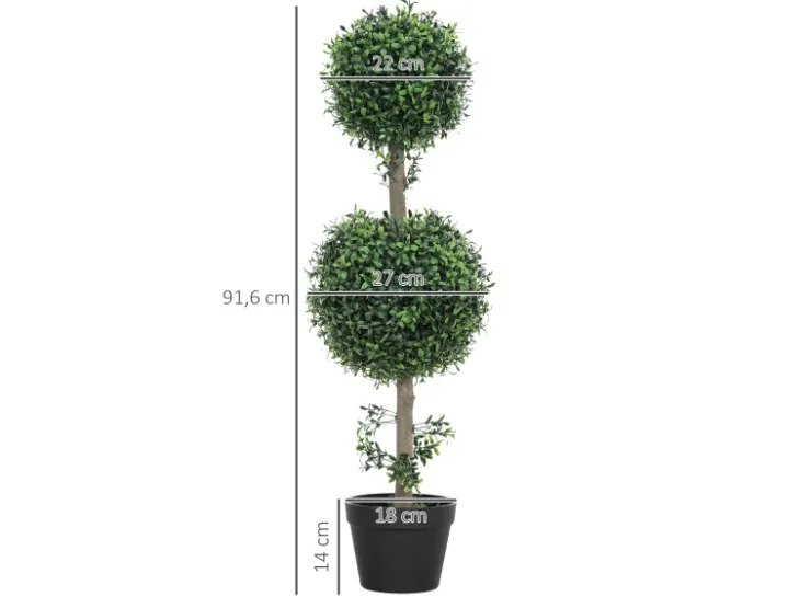 HOMCOM Künstlicher Buchsbaum 2er-Set Groß 91,6 cm