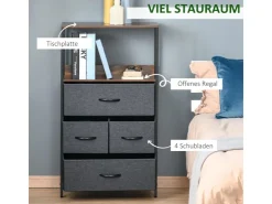 HOMCOM Kommode mit 4 Schubladen Aufbewahrungsschrank Kommodenschrank Schwarz* Regale Schwarz|Schränke