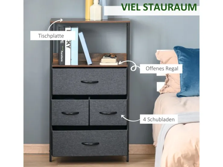 HOMCOM Kommode mit 4 Schubladen Aufbewahrungsschrank Kommodenschrank Schwarz* Regale Schwarz|Schränke