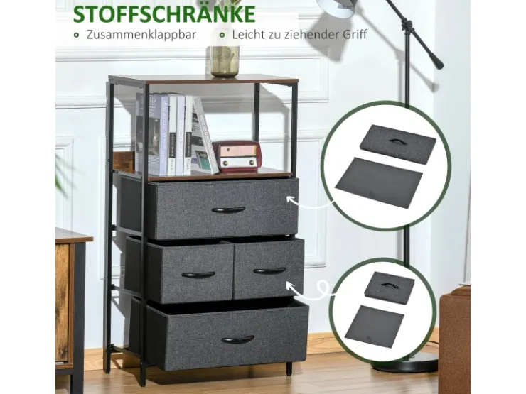 HOMCOM Kommode mit 4 Schubladen Aufbewahrungsschrank Kommodenschrank Schwarz* Regale Schwarz|Schränke
