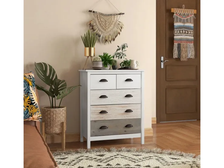 HOMCOM Kommode mit 5 Schubladen Griff Kippschutz Weiß 70 x 38 x 85 cm* Kommode
