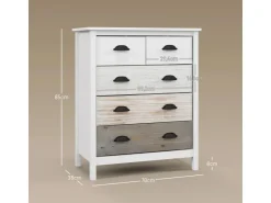 HOMCOM Kommode mit 5 Schubladen Griff Kippschutz Weiß 70 x 38 x 85 cm* Kommode