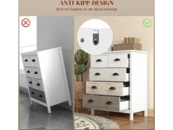 HOMCOM Kommode mit 5 Schubladen Griff Kippschutz Weiß 70 x 38 x 85 cm* Kommode