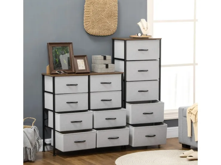 HOMCOM Kommode Sideboard mit 5 Klappbaren Schubladenschrank Grau* Kommode