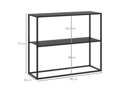 HOMCOM Konsolentisch mit 2 Ebenen Kippschutz Stahl 90 x 30 x 75 cm Schwarz* Tische