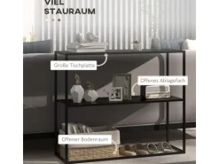 HOMCOM Konsolentisch mit 2 Ebenen Kippschutz Stahl 90 x 30 x 75 cm Schwarz* Tische