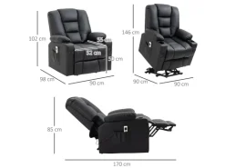 HOMCOM Massagesessel Kunstleder Stahl Schwarz 90L x 98B x 102H cm* Sessel