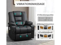 HOMCOM Massagesessel Kunstleder Stahl Schwarz 90L x 98B x 102H cm* Sessel