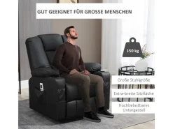 HOMCOM Massagesessel Kunstleder Stahl Schwarz 90L x 98B x 102H cm* Sessel