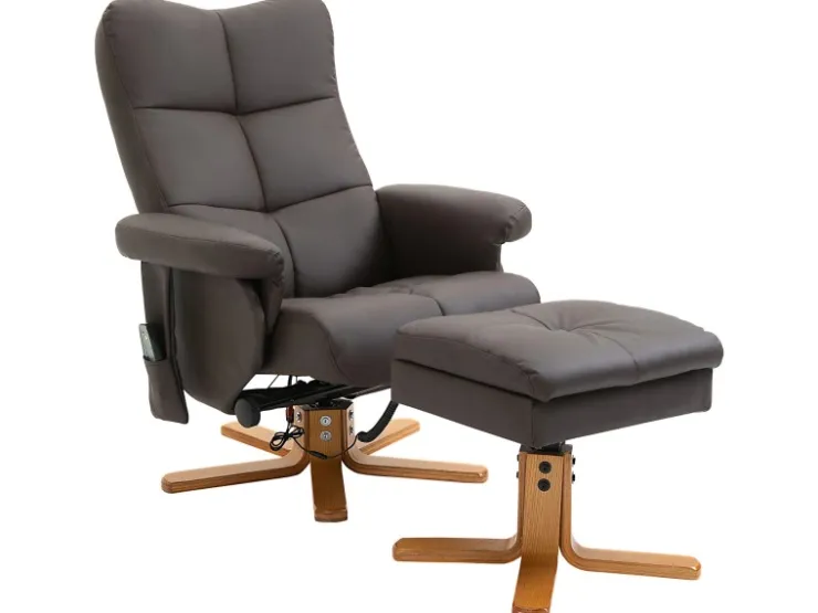 HOMCOM Massagesessel mit Fußhocker 145 Grad Neigbar Braun 80 x 86 x 99 cm* Sessel|Hocker