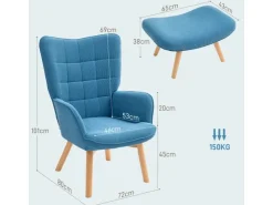 HOMCOM Ohrensessel mit Hocker für Wohnzimmer Kord 72L x 80B x 101H cm