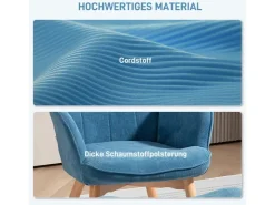 HOMCOM Ohrensessel mit Hocker für Wohnzimmer Kord 72L x 80B x 101H cm