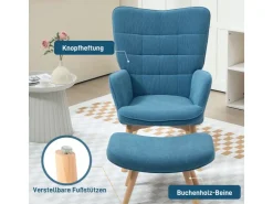 HOMCOM Ohrensessel mit Hocker für Wohnzimmer Kord 72L x 80B x 101H cm