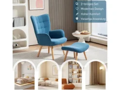 HOMCOM Ohrensessel mit Hocker für Wohnzimmer Kord 72L x 80B x 101H cm