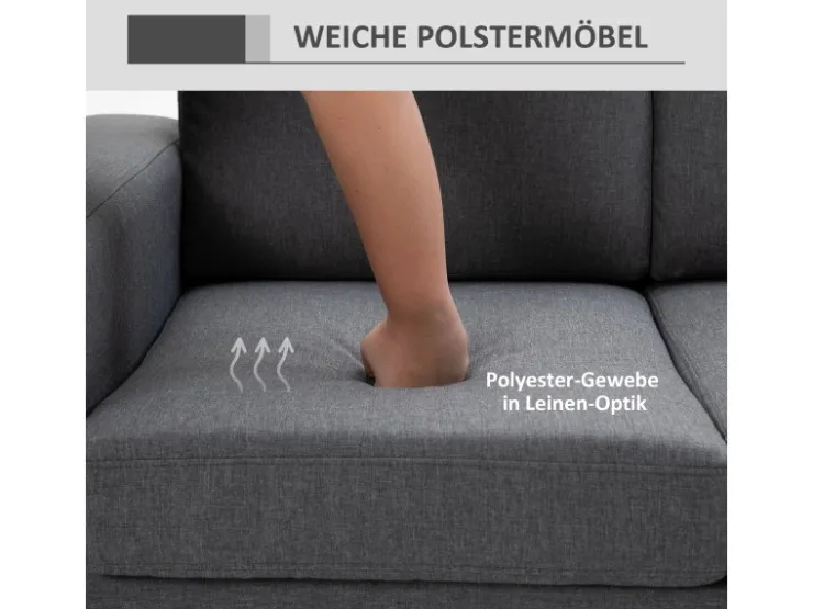 HOMCOM Polstersofa mit Kissen Armlehne Leinen 200 x 82 x 78 cm