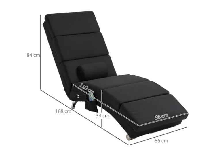 HOMCOM Relaxliege mit Massagefunktion Polyester Stahl 168L x 56B x 84H cm Schwarz