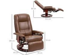 HOMCOM Relaxsessel Drehbar mit Liegefunktion Fußstütze Armlehne Kunstleder Braun* Sessel