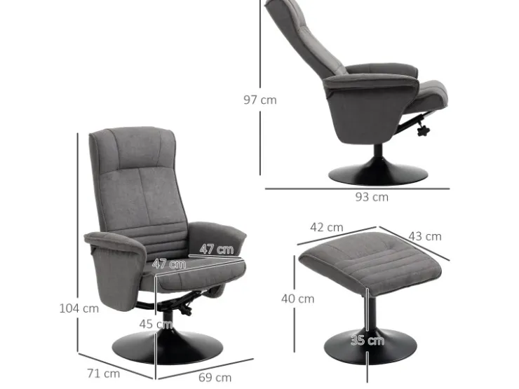 HOMCOM Relaxsessel mit Hocker Drehbar bis 150 kg Belastbar