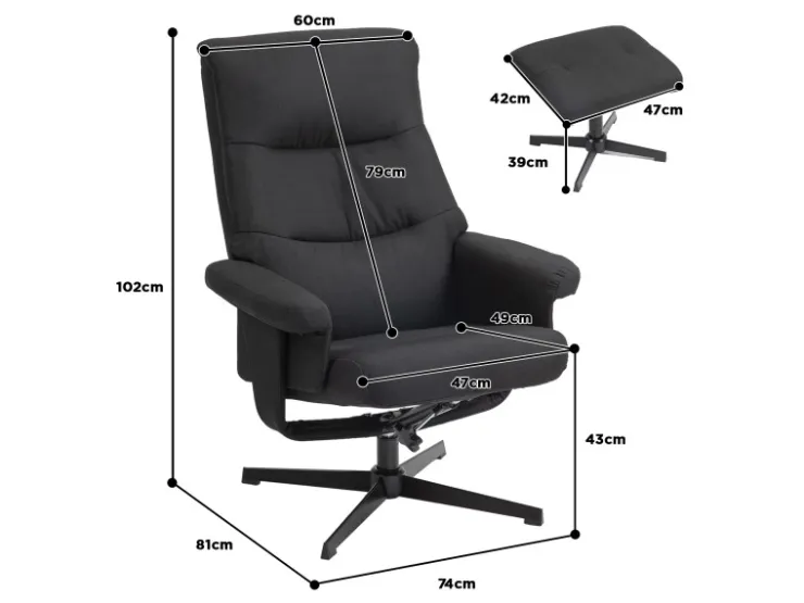 HOMCOM Relaxsessel mit Hocker Polyester Schwarz 74L x 81B x 102H cm