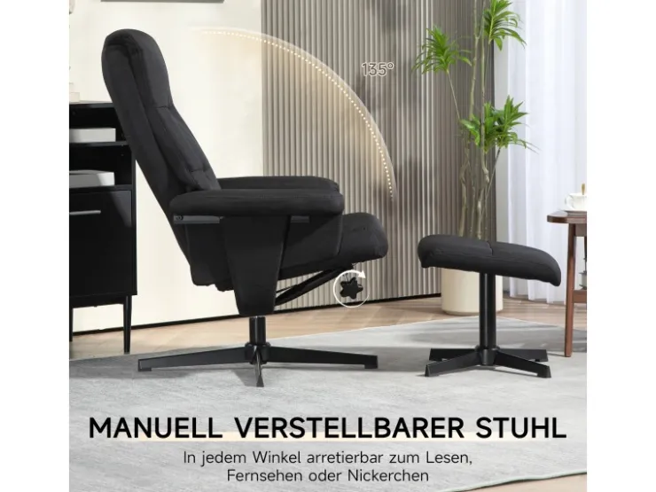 HOMCOM Relaxsessel mit Hocker Polyester Schwarz 74L x 81B x 102H cm