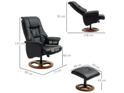 HOMCOM Relaxsessel mit Hocker 130 Grad Neigbar Kunstleder Schwarz 77 x 89 x 110 cm* Sessel|Hocker