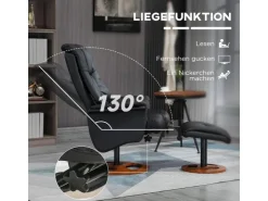 HOMCOM Relaxsessel mit Hocker 130 Grad Neigbar Kunstleder Schwarz 77 x 89 x 110 cm* Sessel|Hocker