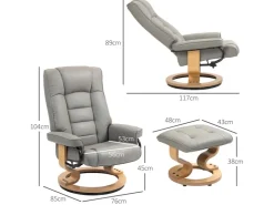 HOMCOM Relaxsessel mit Hocker Drehbar mit Liegefunktion Belatbar Kunstleder Grau* Sessel