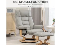 HOMCOM Relaxsessel mit Hocker Drehbar mit Liegefunktion Belatbar Kunstleder Grau* Sessel