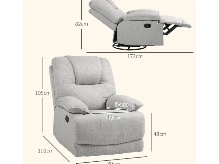 HOMCOM Relaxsessel mit Liegefunktion Fußstütze Taschenfederkern* Sofas