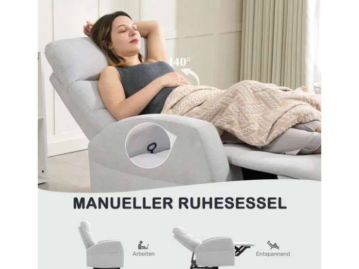 HOMCOM Relaxsessel mit Liegefunktion Polyester 76L x 93B x 103H cm Hellgrau