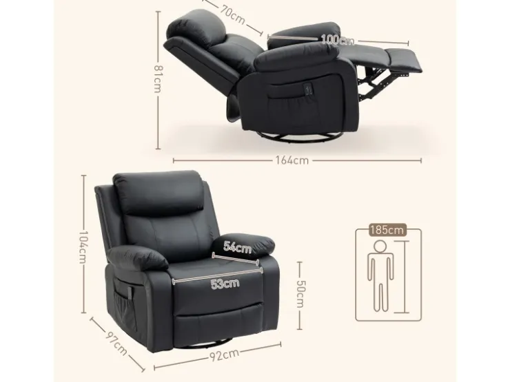 HOMCOM Relaxsessel mit Massagefunktion Elektrisch Kunstleder Schwarz