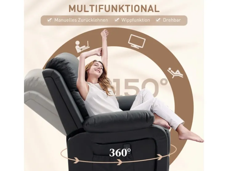 HOMCOM Relaxsessel mit Massagefunktion Elektrisch Kunstleder Schwarz