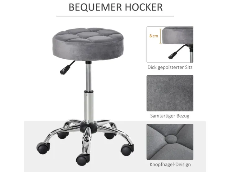 HOMCOM Salonstuhl mit Rädern Drehbar 35 x 35 x 49-61cm