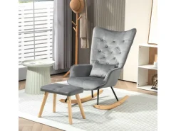 HOMCOM Schaukelsessel mit Hocker Samt Dunkelgrau 66L x 96B x 101H cm* Hocker