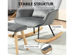 HOMCOM Schaukelsessel mit Hocker Samt Dunkelgrau 66L x 96B x 101H cm* Hocker