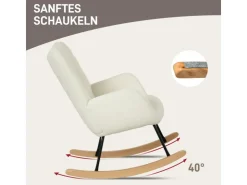 HOMCOM Schaukelstuhl Berbervlies Buchenholz Stahl Schaumstoff Weiß