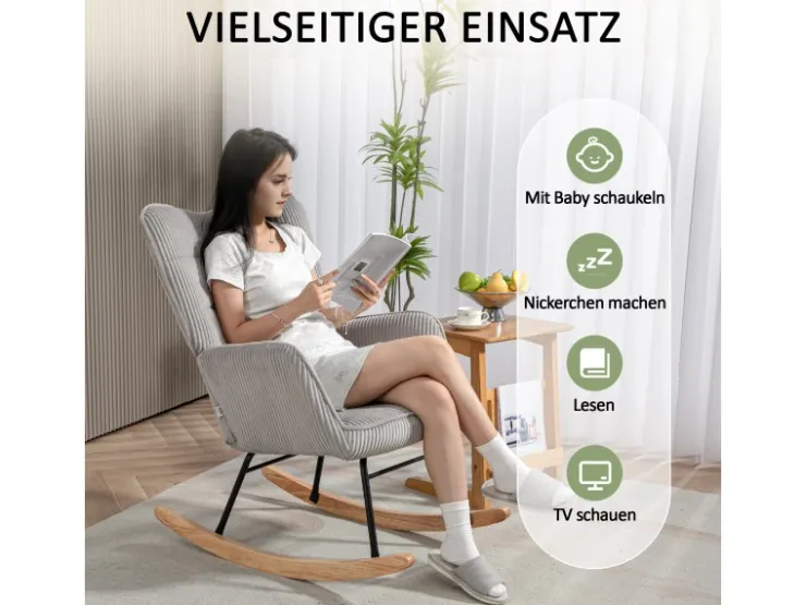 HOMCOM Schaukelstuhl Kord Buchenholz Stahl Schaumstoff