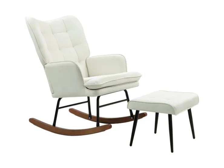 HOMCOM Schaukelstuhl mit Hocker Leinenoptik