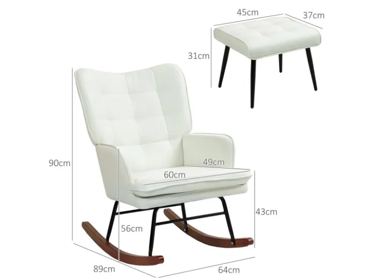 HOMCOM Schaukelstuhl mit Hocker Leinenoptik