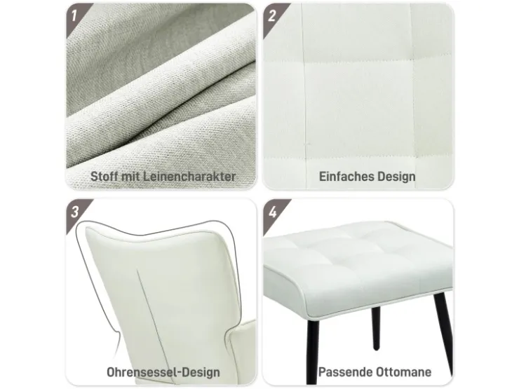 HOMCOM Schaukelstuhl mit Hocker Leinenoptik
