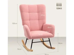 HOMCOM Schaukelstuhl mit Armlehne Teddysamt Rosa 94L x 70B x 100H cm* Sessel