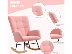 HOMCOM Schaukelstuhl mit Armlehne Teddysamt Rosa 94L x 70B x 100H cm* Sessel