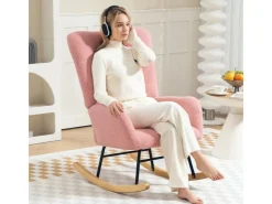 HOMCOM Schaukelstuhl mit Armlehne Teddysamt Rosa 94L x 70B x 100H cm* Sessel