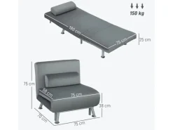 HOMCOM Schlafsessel Klappsessel mit Bettfunktion Rückenkissen* Kissen