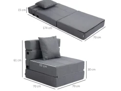 HOMCOM Schlafsessel Klappbar 2-in-1 mit Bettfunktion Kissen