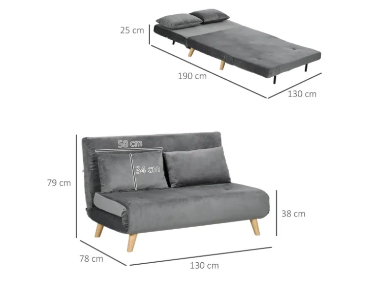 HOMCOM Schlafsessel mit Bettfunktion Kissen und Verstellbarer Rückenlehne* Sessel|Kissen